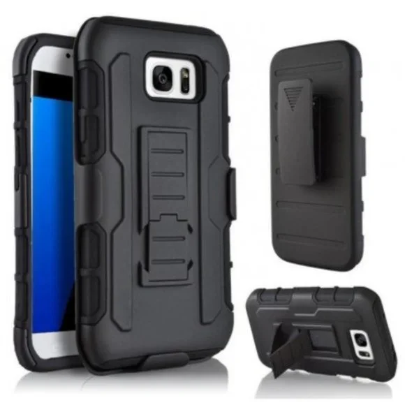 BRAND NEW Samsung Galaxy S7 EDGE Phone Black Case w/ Holster Phone Armor Cover
