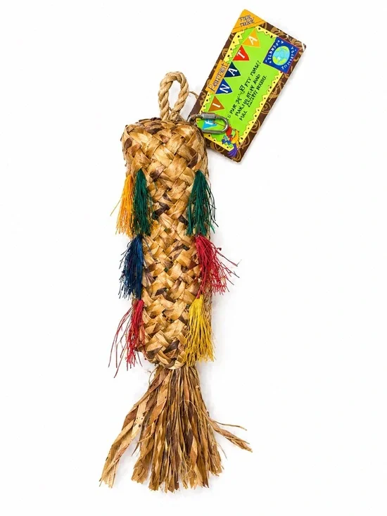Natural Parrot Piñata Bird Toy Large Woven Chew Toy Colorful Tassels