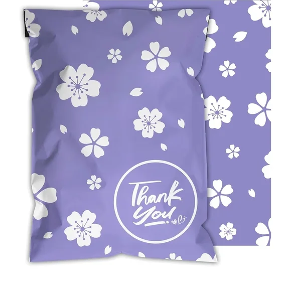 15 ct Purple Floral Thank You Polymailers