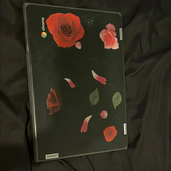 Lenovo Touchscreen Chromebook with Red and Green Floral Accents