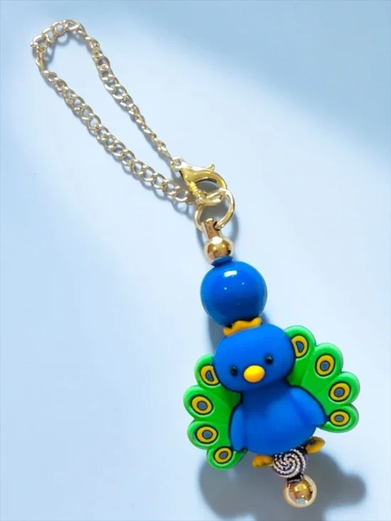 Blue Peacock Bird Keychain, cup Charm, bag charm or ? Handmade