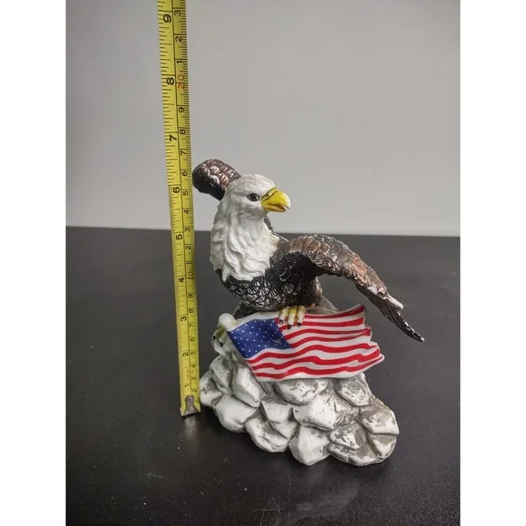 Ceramic Bald Eagle Figurine with American Flag 6.5in