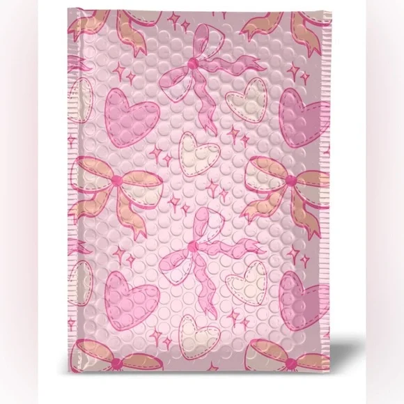 10 Pink and Cream Heart and Bow Bubble 8.5x11 Poly Mailers