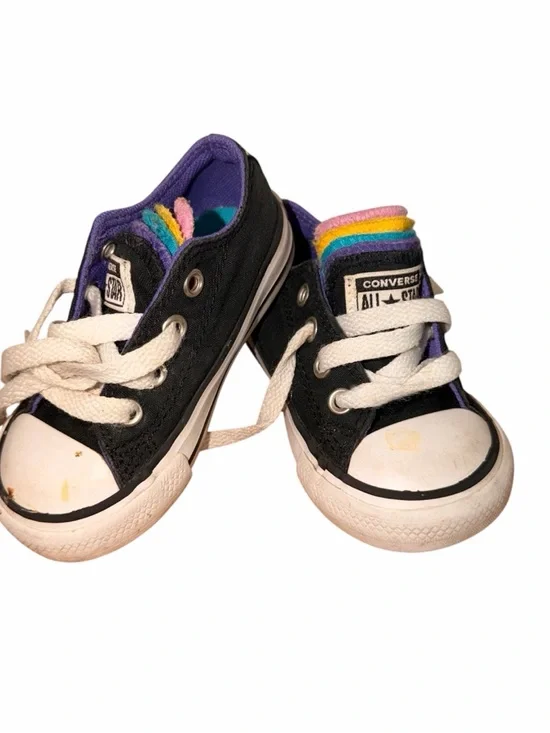 Converse Kids Black Low-Top Sneakers with Rainbow Tongue Trim