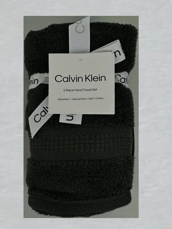 Calvin Klein 2 Piece Hand Towel Set BLACK