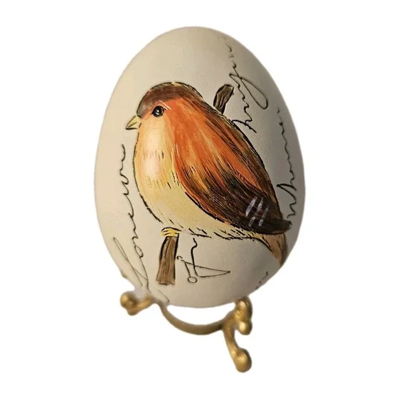 Painted European Robin Bird Decorative Egg Vintage Cottagecore Spring 3'