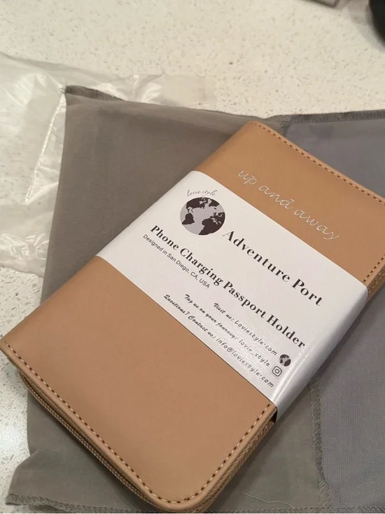 Tan Phone Charger & Passport Holder by Up and Away