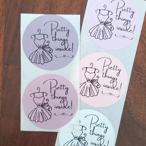 3/$15 Pretty Things Inside Stickers | 2” Pink Purple Packaging Labels Set of 50