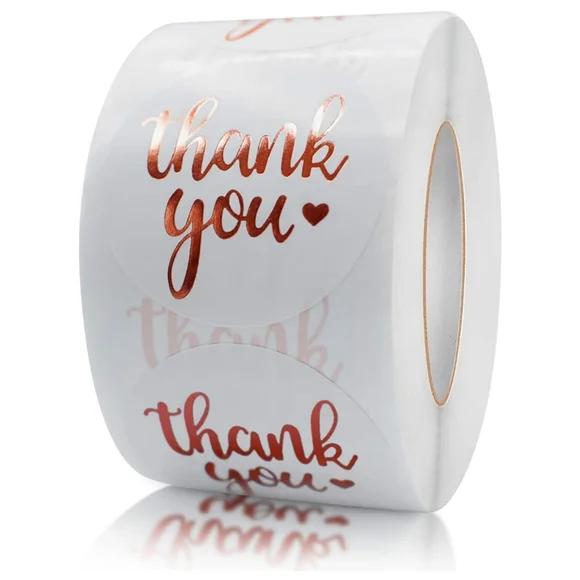 3/$15 Set of 50 THANK YOU Stickers Rose Gold Metallic Foil 1.5
