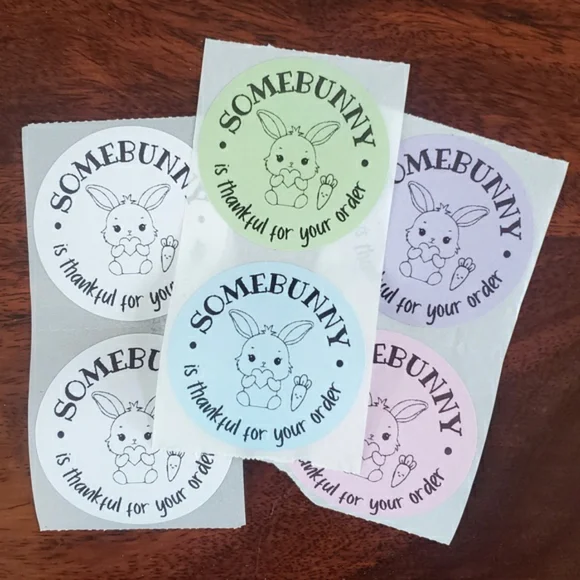 3/$15 Set of 50 EASTER SPRING BUNNY THANK YOU STICKERS LARGE 2 Inch Mixed Colors
