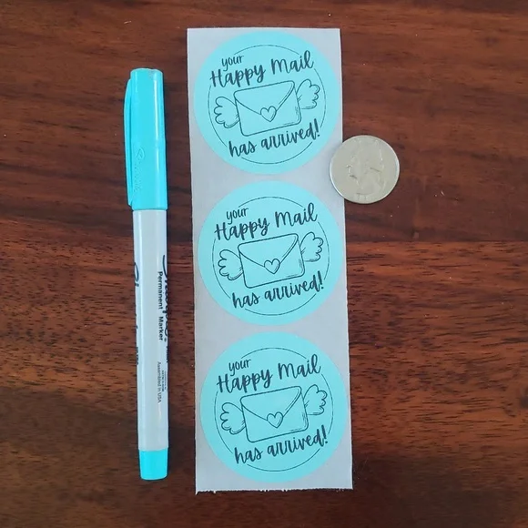 3/$15 Set of 50 LARGE 2 INCH ROUND HAPPY MAIL STICKERS BLUE