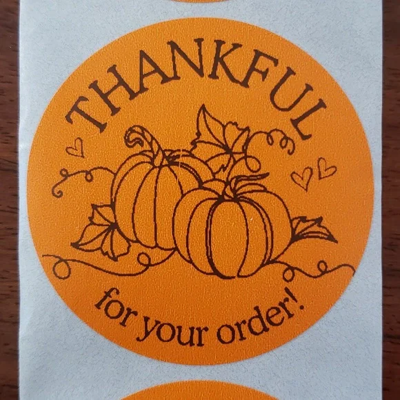 3/$15 THANK YOU STICKERS ORANGE BROWN LARGE TWO INCH FALL THEME