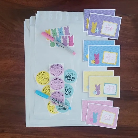 60 Piece Easter Spring Shipping Bundle | Cards Stickers Polymailers