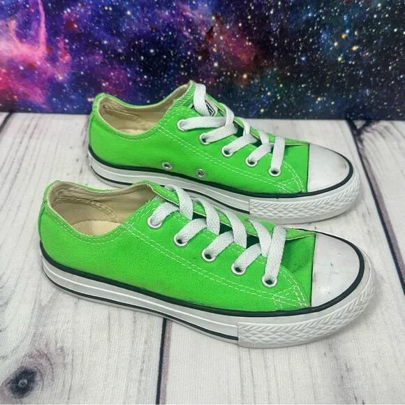 Converse Chuck Taylor All‎ Star Kids Lime Green Low Sneakers Youth Size 12.5