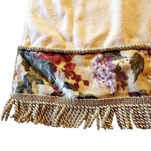 Aussino Hand Guest Towel Beige Gold Fringe Flowers Leaves 16 X 27