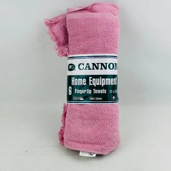 Vintage Cannon Fingertip Towel‎ 6 Piece Set Pink Cotton Fringe 11 x 18 Old Stock