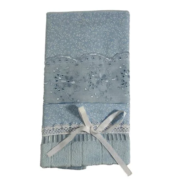 Dohler Embellished Hand Towel Lace Ribbon Pale Blue Decorative 19.5