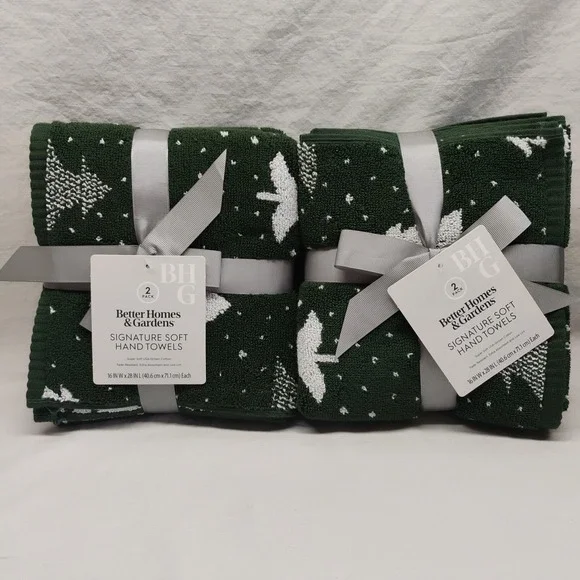 Better Homes & Gardens Signature Soft Holiday Decor 4ct Hand Towel Wintery‎ Tree