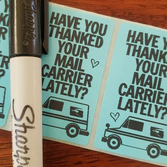 3/$15 STICKERS THANK YOUR MAIL CARRIER Blue Set of 60