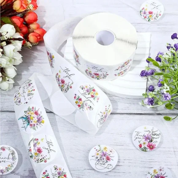 500 pc Floral Thank You Stickers Roll