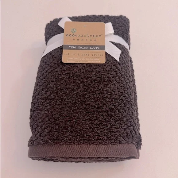 2pc ECOEXISTENCE Bamboo Zero Twist Loops Bath Hand Towel Set-Dark Chocolate