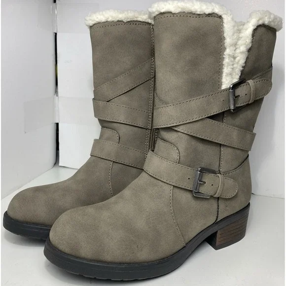 Justice‎ boots GIrls Faux Fur Moto Size 3 Oatmeal Heather NWOT