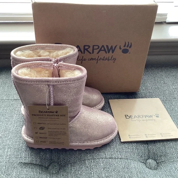 BEARPAW Toddler Girls Elle Zipper Casual Boots, size 8