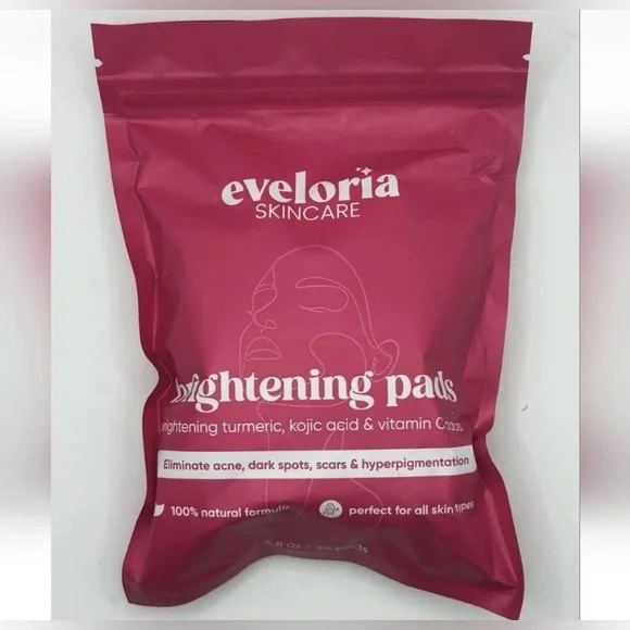 Eveloria Skincare Brightening Pads 30CT Exp. 12/27 Turmeric, Kojic Acid, Vit C
