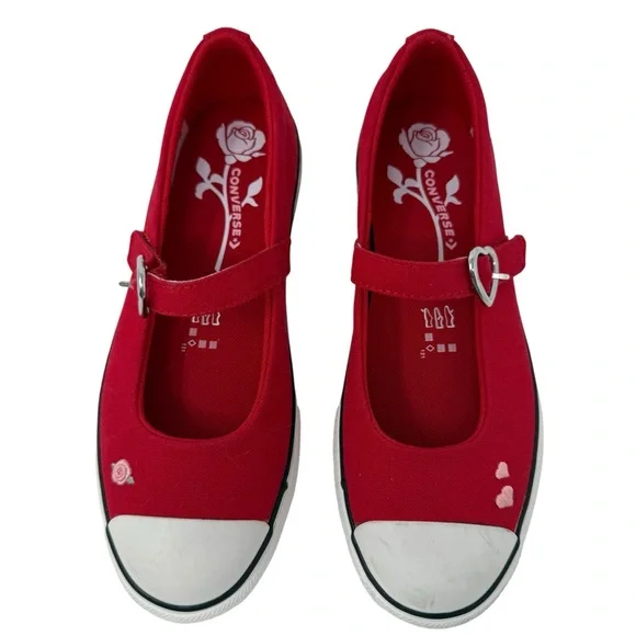 Converse All Dainty Mary Jane shoe Youth Girl Size 3 Red Hearts New