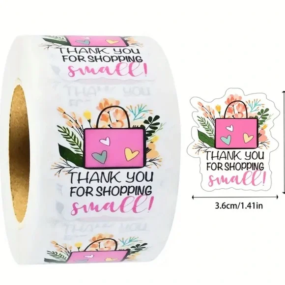 Thank You for Shopping Small Stickers Roll 500 Stickers