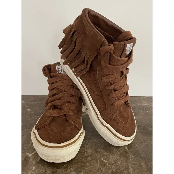 Vans Kids Sk8 Hi Top Brown Suede Fringed Shoe Skateboard 1721278 Size 10.5
