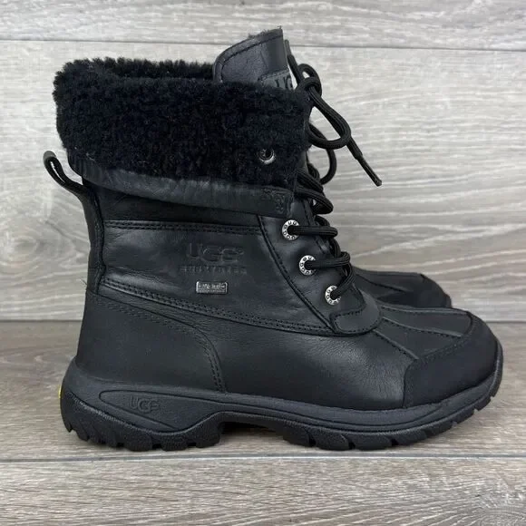 Ugg Butte Little Kid Sz 3 Black Suede Warm Waterproof Shearling Vibram Snow Boot