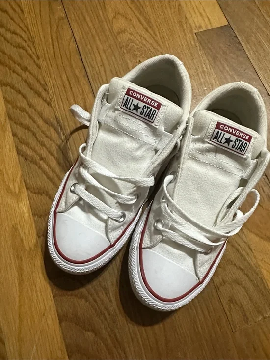 Converse Kids White Low Top Sneakers with Red Trim