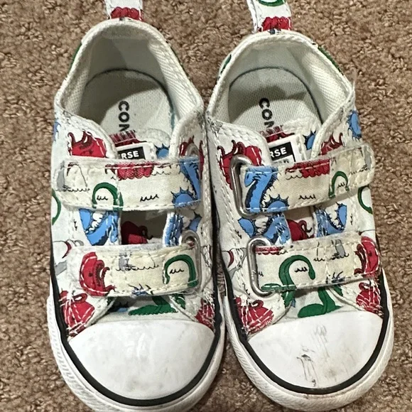 Converse Kids' Sneakers with Dinosaur Print - White, Red, Blue, Green