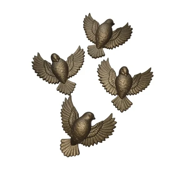 Vintage Homco Gold Plastic Bird Wall Figurines Set 4 Retro Decor Small Birds
