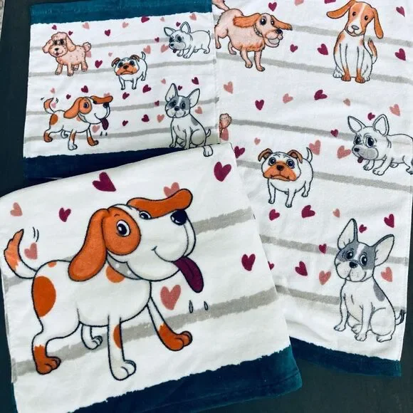 Puppy Love Valentine Dog 3-pc Hand Towels Set