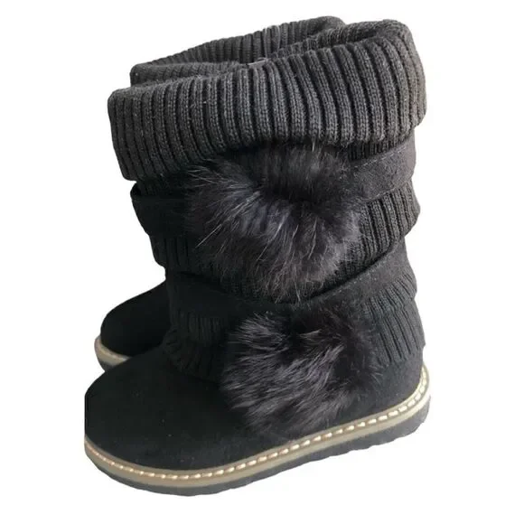 KIDS GIRL’S Toddlers “Link brand” Black Pom Poms Leggings Details.