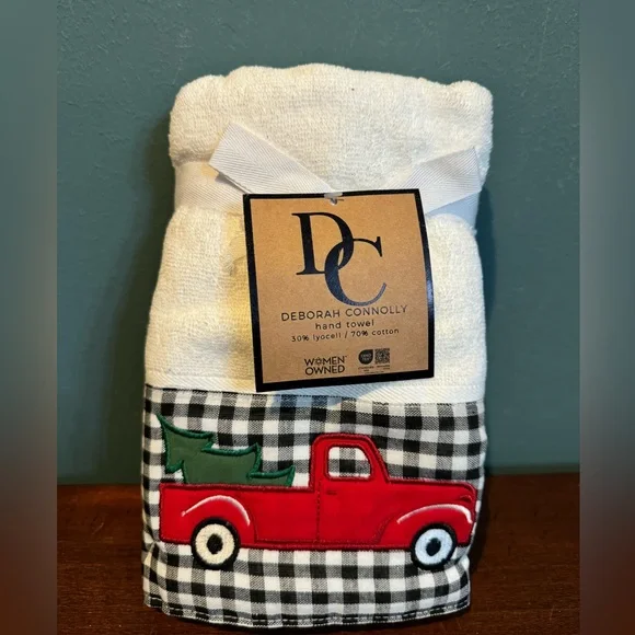 NWT Deborah Connolly 2 Pc. Hand Towels Set, Red Truck & Tree🌲 Buffalo Check