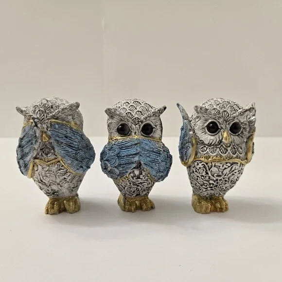 Three Wise Owls Figurine See No Evil Hear No Speak No Beutiful Decoration