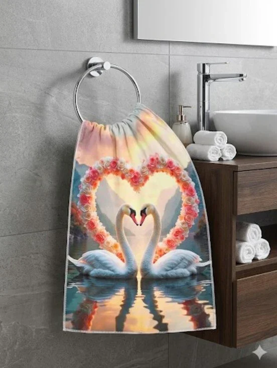 Swans In Love Decorative 2D Bath Hand Towel NEW!