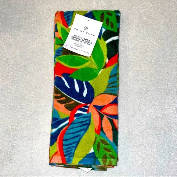🎉HP🎉New! Trina Turk 4pc Topical/Palm Leaf Print Hand Towel+ Oven Mitt Set🏝🌺