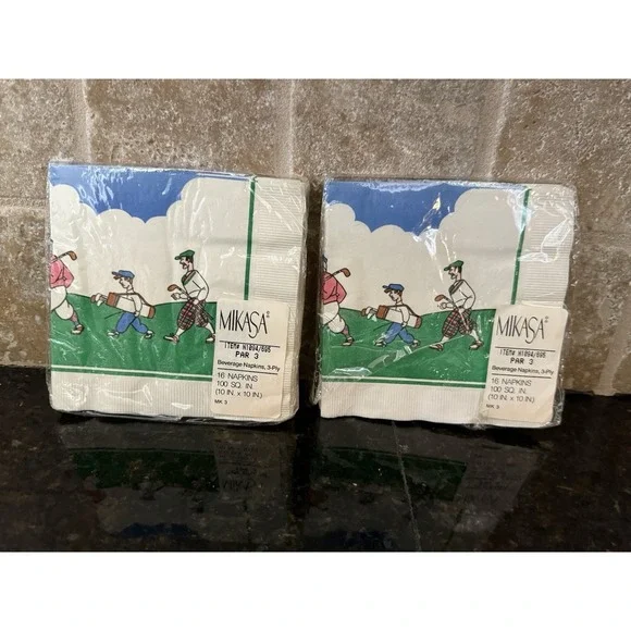 Vintage Golf Themed Pack Of 2 Paper‎ Napkins NOS One Opened