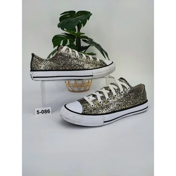 Converse Juniors Metallic Black/Silver Sparkle Casual Shoes Size 5.5 US