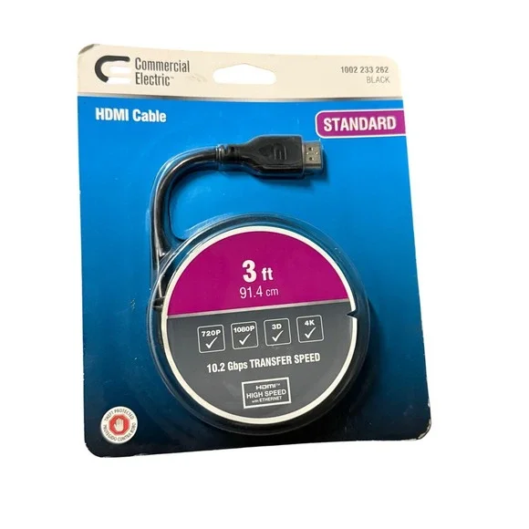 Commercial Electric HDMI Cable 3 ft Standard‎ Black