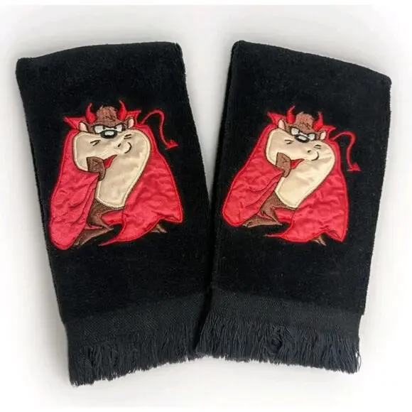 Set 2 Tasmanian Devil Fingertip Towel Sport Hand Cloth Embroider Halloween 1997