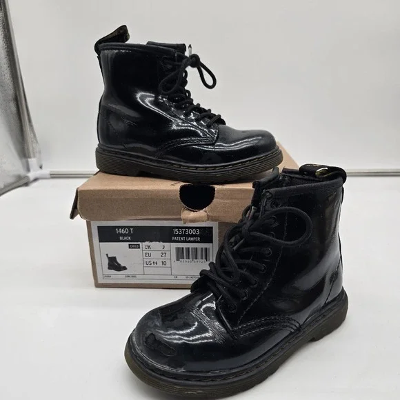 Dr. Martens Toddler 1460 T Black Patent Leather Ankle Boots Size US 10
