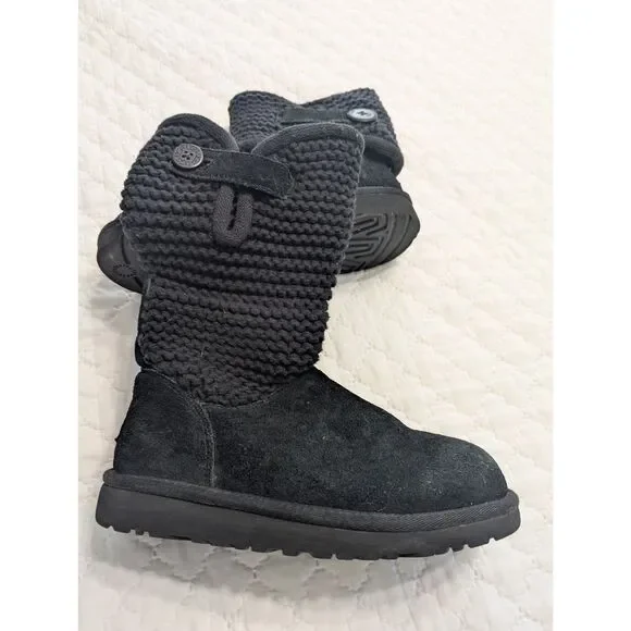 🖤 UGG Shaina Black Knit Cuff Suede Boots – Size 3 – Excellent!