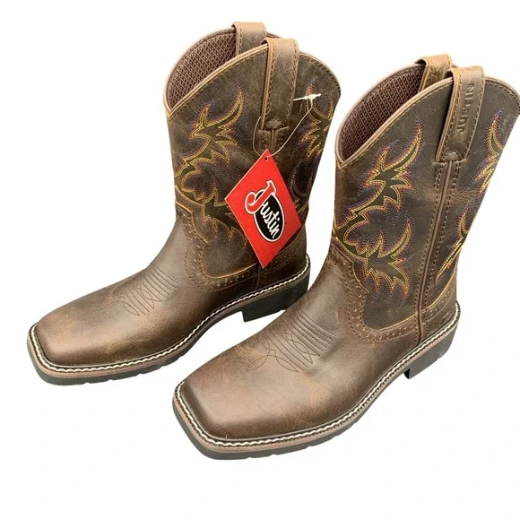 Justin Western‎ Boots Kids Brown Leather Cowboy J-Flex Comfort 3.5 D SK4681