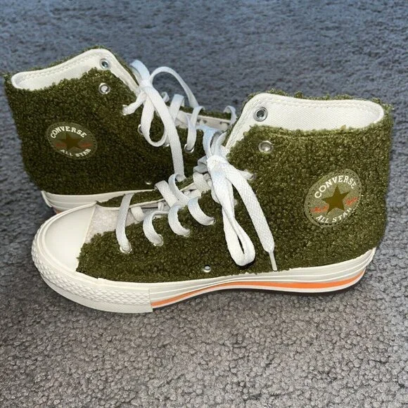 Converse Chuck Taylor Sherpa Eva Lift Platform Hi Moss Sneaker Women's 6 Youth 4