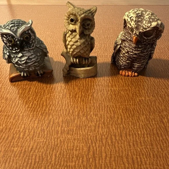 3 Vtg Small Owl Resin Figurines 2-2.5